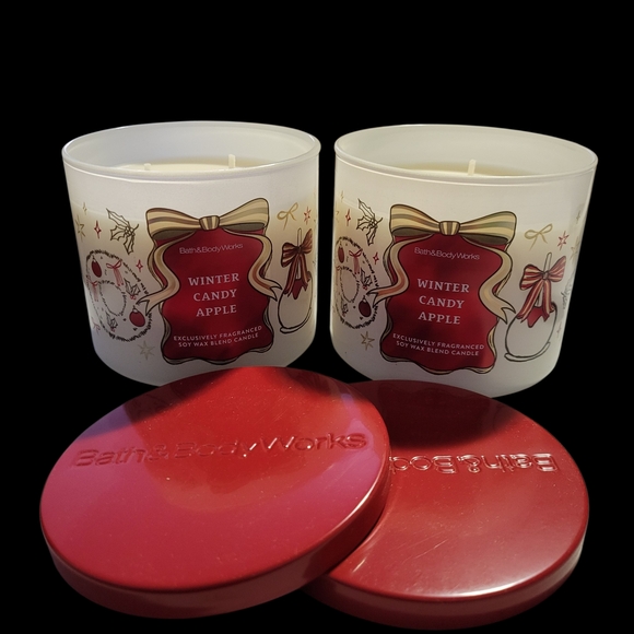 Bath & Body Works Other - 2pc Winter Candy Apple Mason 3-Wick Candles- NEW!!!